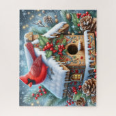 Schöner Winterkardinalvogel mit Vogelhaus Puzzle (Vertikal)