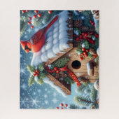Schöner Winterkardinalvogel mit Vogelhaus Puzzle (Vertikal)