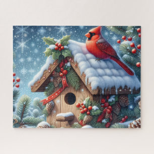 Schöner Winterkardinalvogel mit Vogelhaus Puzzle