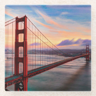 Schöner Wintersonnenuntergang bei Golden gate Glasuntersetzer