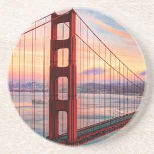 Schöner Wintersonnenuntergang bei Golden gate Sandstein Untersetzer