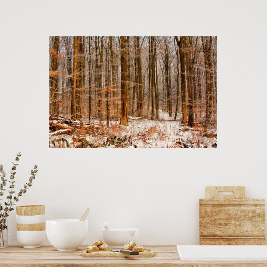 Schöner Winterwald mit Schnee Poster (Küche)