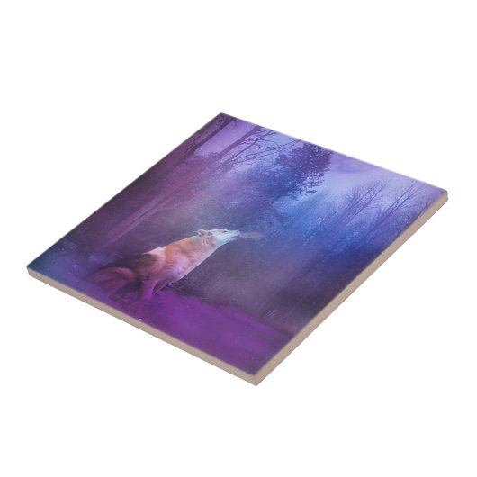 Schöner Wolf im Schnee Kunst Tile Fliese (Seite)