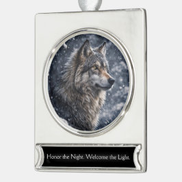 Schöner Wolf im Schnee Winter-Sonnenwende  Banner-Ornament Silber