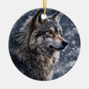 Schöner Wolf im Schnee Winter-Sonnenwende Keramik Ornament