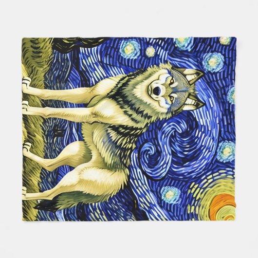 Schöner Wolf in der Sternennacht Fleecedecke (Vorderseite (Horizontal))