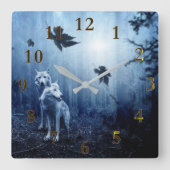 Schöner Wolf Spirit Animal Forest Quadratische Wanduhr (Vorderseite)