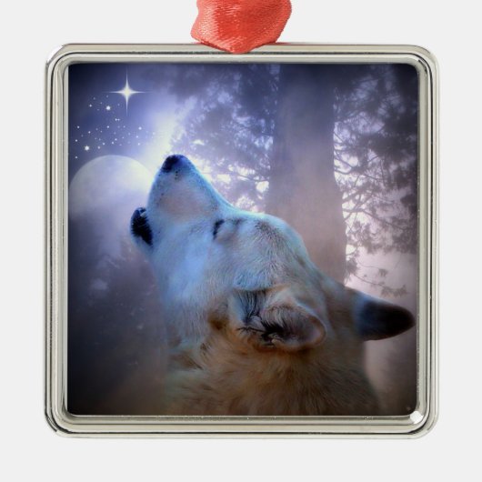 Schöner Wolf- und Mond-Weihnachtsschmuck Ornament Aus Metall (Vorne)
