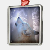 Schöner Wolf- und Mond-Weihnachtsschmuck Ornament Aus Metall (Links)