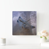 Schöner Wolf und Monduhr Quadratische Wanduhr (Zuhause)