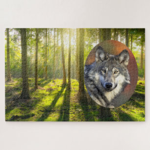 Schöner Wolf und Sonnenaufgangsforst Puzzle