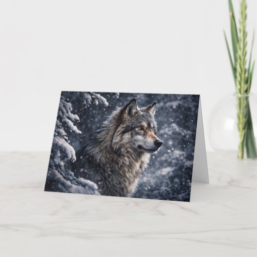 Schöner Wolf Winter-Sonnenwende Yule Karte (Vorderseite)