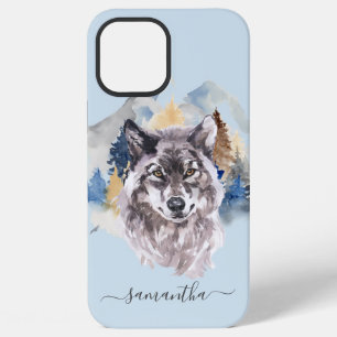 Schöner Wolfskopf Wasserfarben Wald Monogramm iPhone 12 Pro Max Hülle