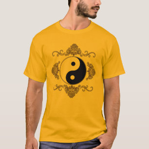 Schöner Yin Yang Entwurf im Schwarzen und im Gold T-Shirt