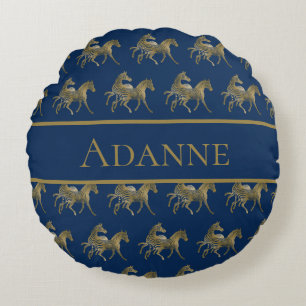 Schöner Zebradruck in Blau und Gold Rundes Kissen