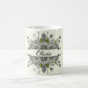 Schöner zeichn von Schwarz-Weiß-Blume Kaffeetasse