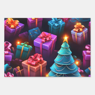 Schönes 3D Weihnachtsgeschenk Thema Geschenkpapier Set