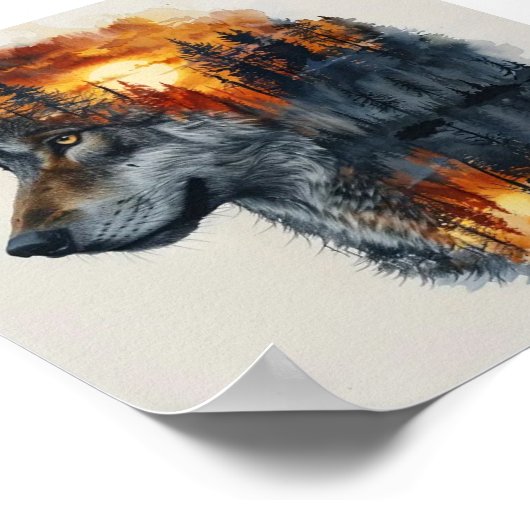 Schönes 3D Wolf Wilderness Wall Poster (Ecke)