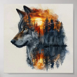Schönes 3D Wolf Wilderness Wall Poster
