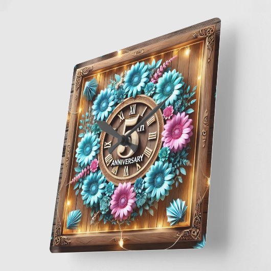 Schönes 5. Hochzeitstag Quadratische Wanduhr (Winkel)