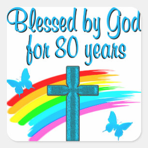 SCHÖNES, 80. BIRTHTAGE CHRISTLICHES DESIGN QUADRATISCHER AUFKLEBER