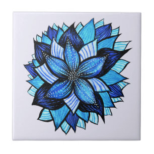 Schönes abstraktes blaues Blumen-Tinten-Zeichnen Fliese