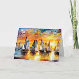 Schönes Abstraktes Bootsrennen Strand Rot Blau Gol Dankeskarte