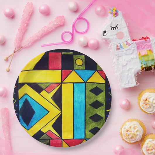 Schönes abstraktes Design in Dreiecken und Quadrat Pappteller (Party)