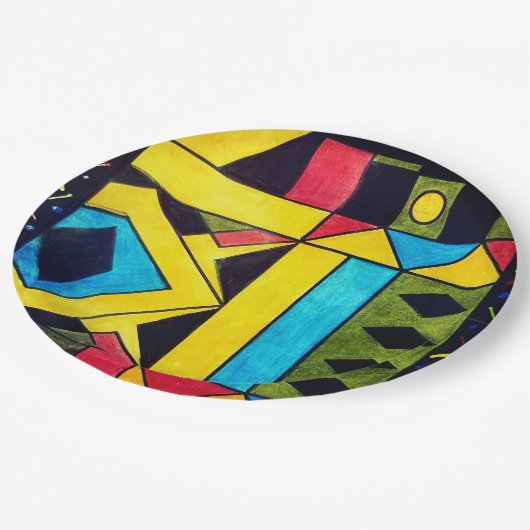 Schönes abstraktes Design in Dreiecken und Quadrat Pappteller (Schrägansicht)