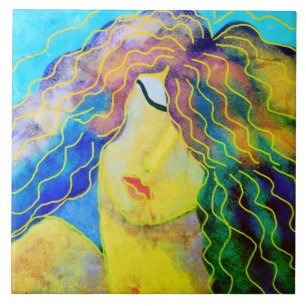 Schönes Abstraktes digitales Portrait einer Frau Fliese