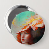 Schönes Abstraktes RothaargingGirl Button (Vorne & Hinten)