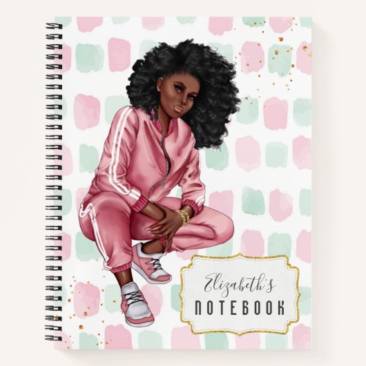 Schönes afro-amerikanisches Pink-School-Notebook Notizblock (Vorderseite)