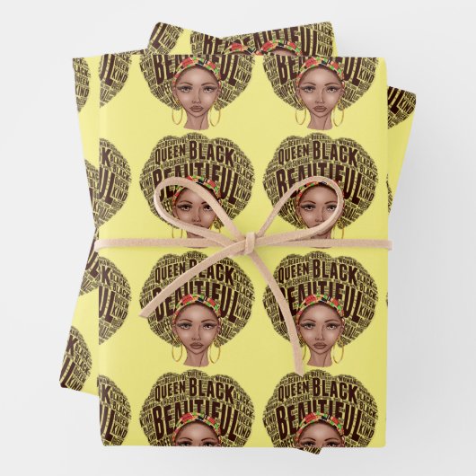 Schönes afrozentrisches schwarzes Wrapping Paper Geschenkpapier Set (Beispiel)