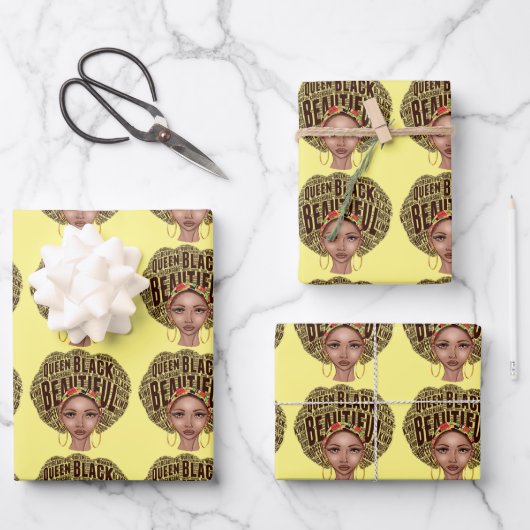Schönes afrozentrisches schwarzes Wrapping Paper  Geschenkpapier Set (Vorderseite)