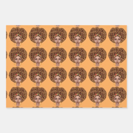 Schönes afrozentrisches schwarzes Wrapping Paper Geschenkpapier Set (Vorderseite)