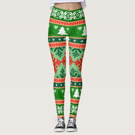 Schönes Allround-Print Weihnachts-Strick-Tapete Leggings (Vorderseite)