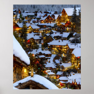Schönes altes Bergdorf zu Weihnachten Poster