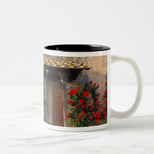 Schönes altes Haus mit Blumen in San Gimignano Zweifarbige Tasse