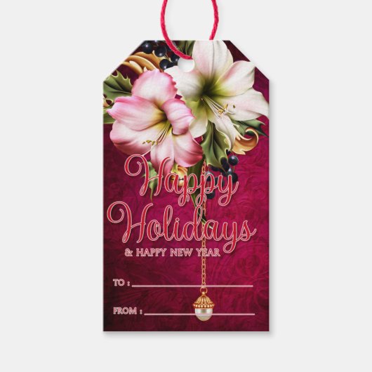 Schönes Amaryllis Happy Holidays Happy New Year Geschenkanhänger (Vorderseite)