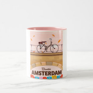 Schönes Amsterdam Radreiseplakat. Zweifarbige Tasse