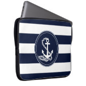 Schönes Anchor Symbol Blau und Weiße Streifen Laptopschutzhülle (Vorne Rechts)