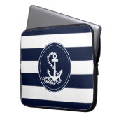 Schönes Anchor Symbol Blau und Weiße Streifen Laptopschutzhülle (Vorderseite Links)
