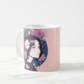 Schönes Anime Girl gekrönt mit Blume Kaffeetasse (Vorderseite Links)
