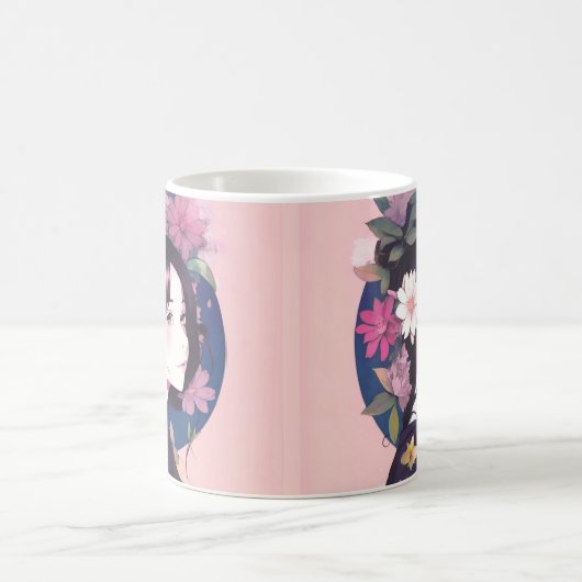 Schönes Anime Girl gekrönt mit Blume Kaffeetasse (Mittel)