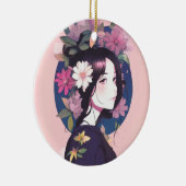 Schönes Anime Girl gekrönt mit Blume Keramik Ornament (Rechts)