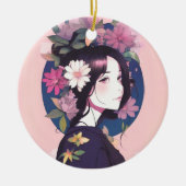 Schönes Anime Girl gekrönt mit Blume Keramik Ornament (Vorne)