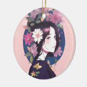 Schönes Anime Girl gekrönt mit Blume Keramik Ornament (Links)