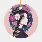 Schönes Anime Girl gekrönt mit Blume Keramik Ornament (Hinten)