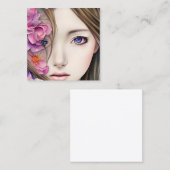Schönes Anime Girl mit Blume Quadratische Visitenkarte (Vorne/Hinten)