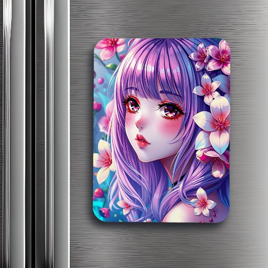 Schönes Anime Girl mit Lila Haar Magnet